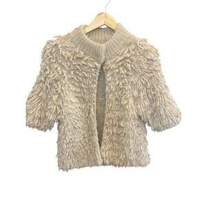 Anthropologie Knitted & Knotted Cardigan Boho Short Sleeve Sweater‎ Jacket Cream